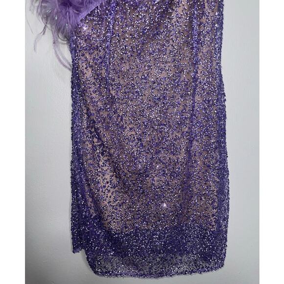 Bronx & Banco Lulu Feather Mini Dress Lilac Purple Sequin Embellished Size 6 - Picture 6 of 12